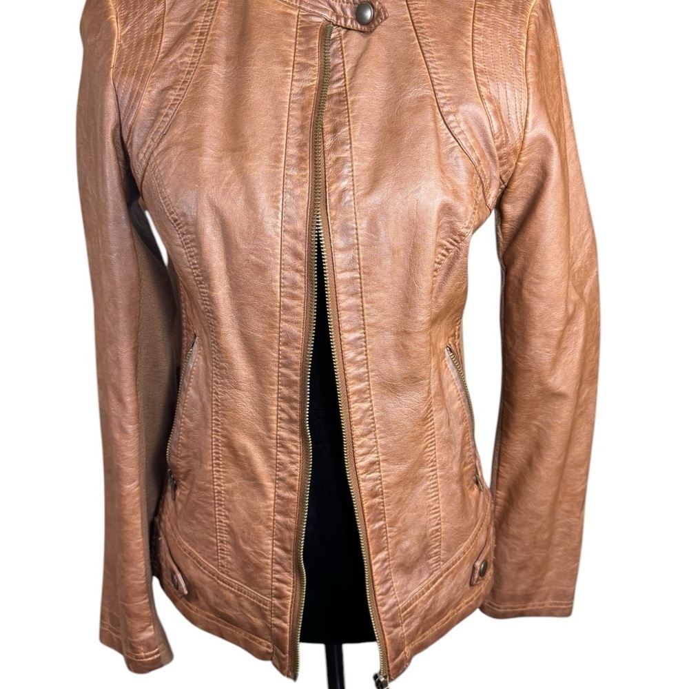 Sebby Women's Brown Leather Moto Jacket - Picture 2 of 9